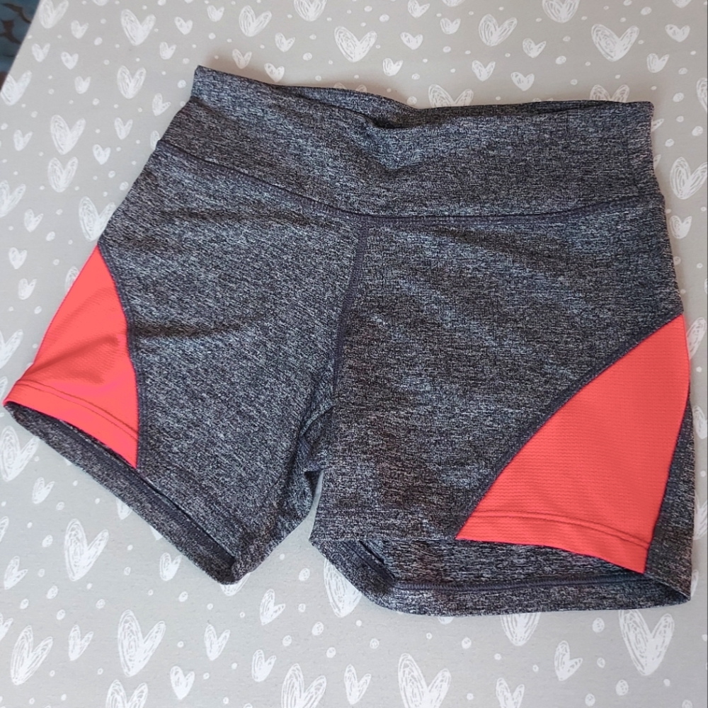 Grey Athletic Shorts with Pink / Coral Stripe from Forever 21